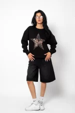 Starz Leopar Baskılı Siyah Oversize Unisex Sweatshirt