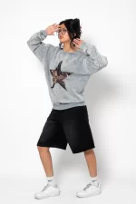 Starz Leopar Baskılı Yıkamalı Beyaz Oversize Unisex Sweatshirt