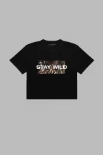 Stay Wild Leopar Baskılı Siyah Crop Top