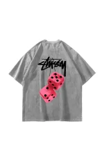 Sts. Dice Sırt Baskılı Oversize Unisex Yıkamalı Beyaz Tshirt