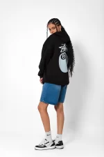 Sts. Eight Ball Baskılı Oversize Unisex Siyah Hoodie