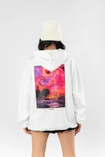 Summer Love Sırt Baskılı Oversize Unisex Beyaz Hoodie