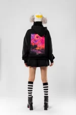 Summer Love Sırt Baskılı Oversize Unisex Siyah Hoodie