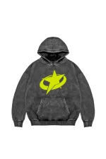 Supernova Sarı Baskılı Oversize Unisex Premium Yıkamalı Siyah Hoodie