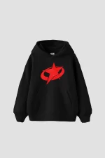 Supernova Kırmızı Baskılı Oversize Unisex Premium Siyah Hoodie