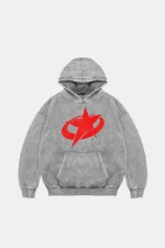 Supernova Kırmızı Baskılı Oversize Unisex Premium Yıkamalı Beyaz Hoodie