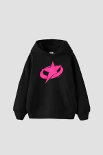 Supernova Pembe Baskılı Oversize Unisex Premium Siyah Hoodie