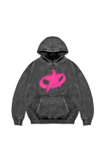 Supernova Pembe Baskılı Oversize Unisex Premium Yıkamalı Siyah Hoodie