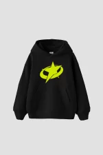 Supernova Sarı Baskılı Oversize Unisex Premium Siyah Hoodie