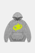 Supernova Sarı Baskılı Oversize Unisex Premium Yıkamalı Beyaz Hoodie