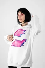 Temperature Baskılı Oversize Unisex Beyaz Hoodie