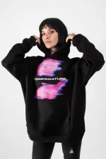 Temperature Baskılı Oversize Unisex Siyah Hoodie