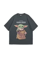 The Mandalorian Yoda Baskılı 24/1 Oversize Unisex Füme Tshirt