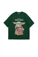 The Mandalorian Yoda Baskılı 24/1 Oversize Unisex Yeşil Tshirt