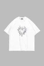 Thorny Heart Baskılı Oversize Unisex Beyaz Tshirt