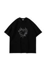 Thorny Heart Baskılı Oversize Unisex Siyah Tshirt