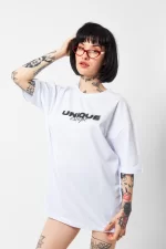 Unique Sırt Baskılı Beyaz Oversize Unisex Tshirt