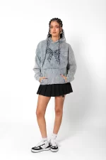 V2 Fiyonk Leopar Baskılı Oversize Unisex Premium Yıkamalı Beyaz Hoodie