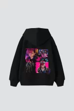 VI Arcane Baskılı Oversize Unisex Siyah Hoodie