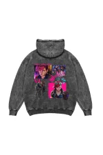 VI Arcane Baskılı Oversize Unisex Yıkamalı Siyah Hoodie