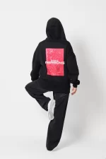 Vırtual Tracks Baskılı Oversize Unisex Premium Siyah Hoodie