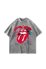 Voodoo Lounge Baskılı Oversize Unisex Yıkamalı Beyaz Tshirt