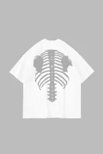 White Ribcage Baskılı Oversize Unisex Beyaz Tshirt