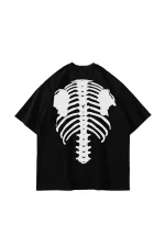 White Ribcage Baskılı Oversize Unisex Siyah Tshirt