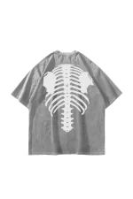 White Ribcage Baskılı Oversize Unisex Yıkamalı Beyaz Tshirt