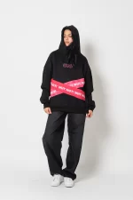 Why Not v2 Pink Baskılı Oversize Unisex Premium Siyah Hoodie