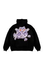 y2K Gengar Sırt Baskılı Oversize Unisex Siyah Hoodie