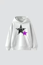 Y2k Leopar Starz V2 Baskılı Oversize Unisex Beyaz Hoodie