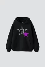 Y2k Leopar Starz V2 Baskılı Oversize Unisex Siyah Hoodie