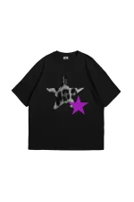 Y2k Leopar Starz V2 Baskılı Oversize Unisex Siyah Tshirt