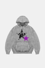 Y2k Leopar Starz V2 Baskılı Oversize Unisex Yıkamalı Beyaz Hoodie