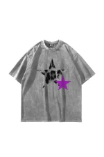 Y2k Leopar Starz V2 Baskılı Oversize Unisex Yıkamalı Beyaz Tshirt