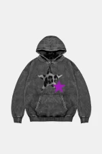 Y2k Leopar Starz V2 Baskılı Oversize Unisex Yıkamalı Siyah Hoodie