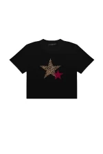 Y2k Star Baskılı Siyah Crop Top