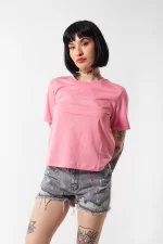 Yarım Kollu Premium Basic Pembe Tshirt