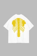 Yellow Ribcage Baskılı Oversize Unisex Beyaz Tshirt