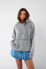 Yıkamalı Basic Oversize Unisex Beyaz Hoodie