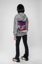 Yıkamalı Beyaz Asperitas Sırt Baskılı Oversize Unisex Hoodie