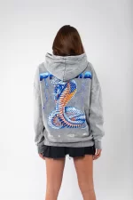 Yıkamalı Beyaz Phobia Sırt Baskılı Unisex Oversize Hoodie