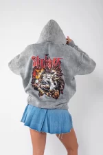 Yıkamalı Beyaz Slipknot Sırt Baskılı Oversize Unisex Hoodie