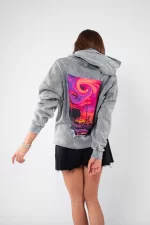 Yıkamalı Beyaz Summer Love Sırt Baskılı Oversize Unisex Hoodie