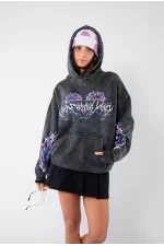 Yıkamalı Eternal Text Baskılı Oversize Unisex Füme Hoodie