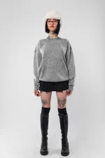 Yıkamalı Kapüşonsuz Basic Oversize Unisex Beyaz Sweatshirt