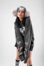 Yıkamalı Korn Baskılı Oversize Unisex Siyah Hoodie