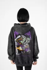 Yıkamalı Siyah Metallica Mor Sırt Baskılı Oversize Kapüşonlu Sweatshirt