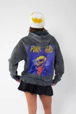 Yıkamalı Punks Not Dead Baskılı Oversize Unisex Siyah Hoodie